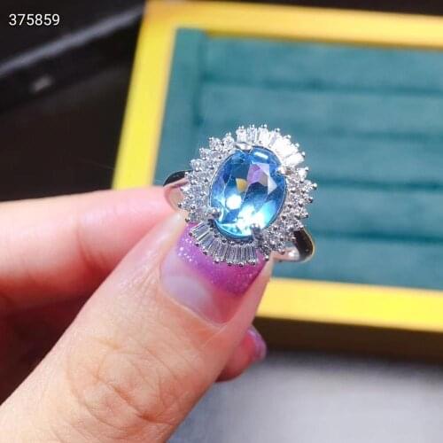 Natural Blue Topaz Gemstone Women Men Faceted Oval Adjustable Ring 6x8mm Clear Bead Round Bead Gift Healing Stone AAAAA