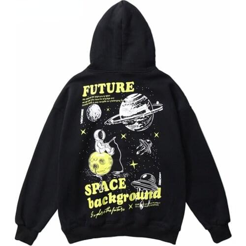 NEWDISCVRY Men Hip Hop Winter Fleece Pullover Hoodies Spaceman Planet Print Harajuku Streetwear HipHop Cotton Hooded Sweatshirts