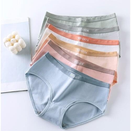 Womens Cotton Underwear Sexy Letter Panties Female Solid Color Briefs Large Breathable Underpants Mid Waist Seamless Lingerie