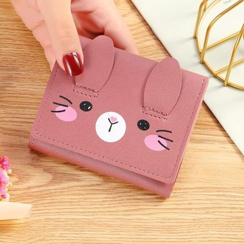 New Style Short Wallet Student Cute Purses Fashion Pattern Womens Mini Solid Color Tri-fold Student Wallet