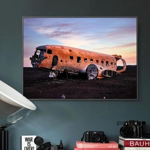 Crashed Planes Canvas Poster Prints Black and White Nordic Vintage Memorial Wall Art Painting Picture for Living Room Home Decor