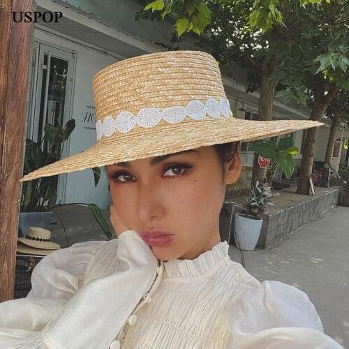 USPOP women Sun hat female natural wheat straw hat wide brim beach hat summer sunshade