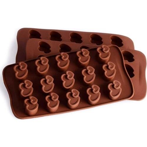 15 Slots Double Heart Silicone Baking Mold Non-toxic Chocolate Ice Grid Cake Supplies Baking Tools Cake Molds for Kitchen Tool