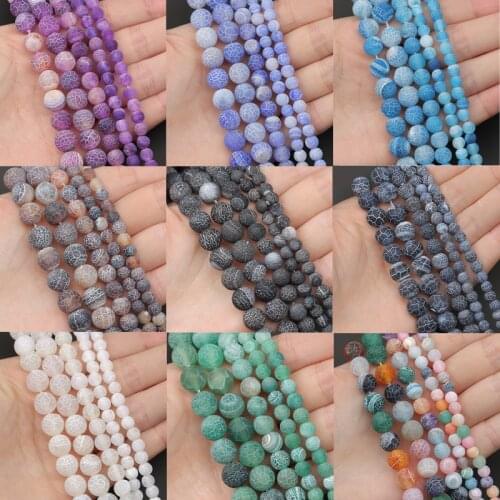 Mix Colorful Matte Frost Cracked Fire Dragon Veins Onyx Agates Natural Stone Beads For Jewelry Making 6/8/10mm DIY Round Beads