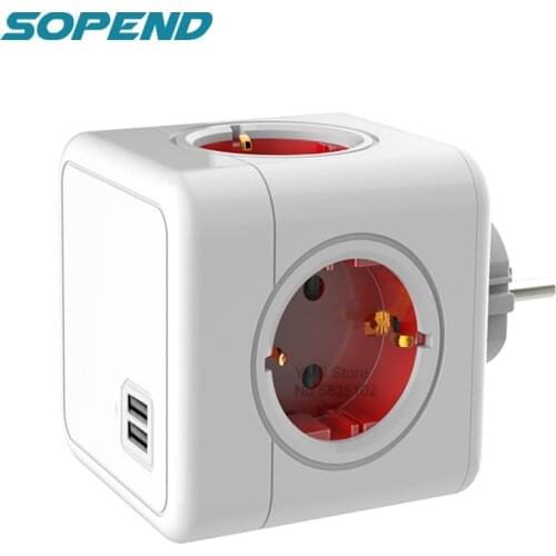 Sopend Multiple European Plug Eu Power Strip Usb Socket Powercube Adapter Electric 4 Outlets Extension Wall Smart Home Charging