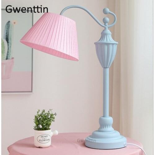 Nordic Princess Fabric Table Lamps Modern Led Standing Lights Pink Stand Light Fixtures for Girls Bedroom Bedside Lamp Luminaire