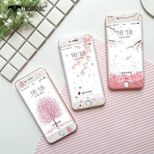 TRONSNIC Sakura Tempered Glass Film for iPhone X XS MAX 3D Flower Screen Protector for iPhone XR Luxury Pink Front Glass Fashion