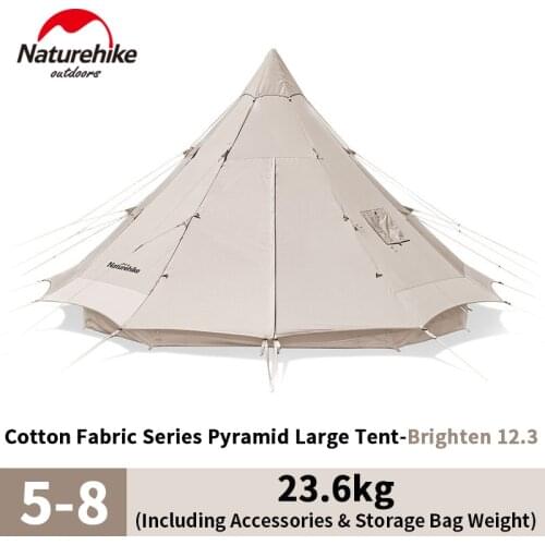 Naturehike 5-8 Person Camping Tent Cotton Pyramid Large Tent-Brighten 12.3 Luxury Space Breathable Waterproof 23.6Kg NH20ZP005