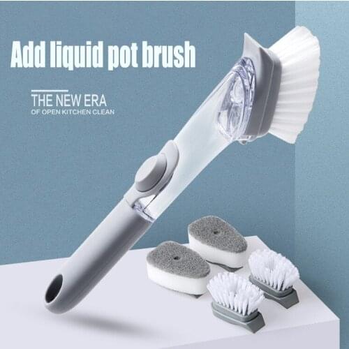 Dishwashing device kitchen cleaning brush 2 brush head 2 sponge automatic plus detergent brush long handle hydraulic wash pot