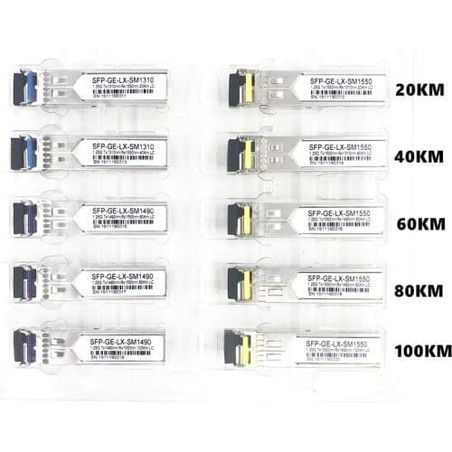 LC SFP Fiber optic module 1.25G LC 20/40/60/80/100KM 1310/1490/1550nm Single Fiber SFP Optical Module Transceiver FOR ONU OLT