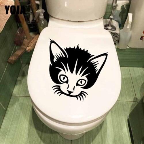 YOJA 23.1X21.3CM Wall Stickers Toilet Seat Decal Cute Kitty Cat Pet Animal Home Decor T5-0079