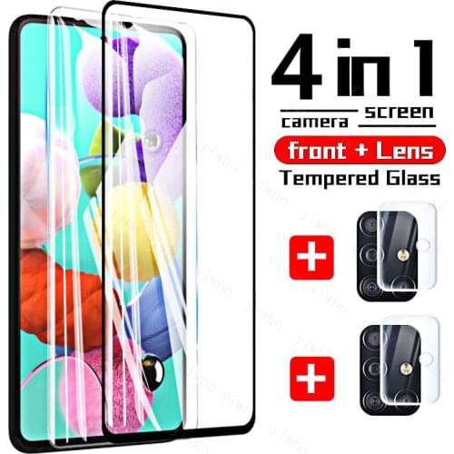 4 in 1 Protective Tempered Glass for Samsung A51 A71 5G A91 A41 A31 A21 A21s A01 Screen Protectors Camera Lens Glass Film Cover