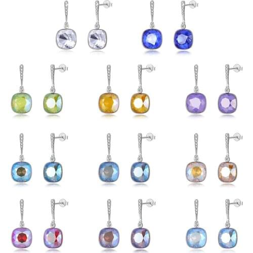 ZEMIOR S925 Sterling Silver Elegant Earring For Women Diamond Waterdrop Austria Multicolor Crystal Drop Earrings Fine Jewelry