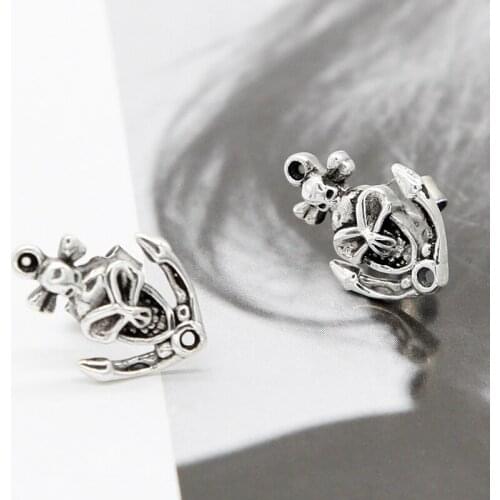 925 Sterling Silver Punk Skeleton Studs Earring For Women Men Gothic Silver 925 Skull Earring Hip Hop Ear Stud Vintage Jewelry