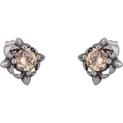 Female Stainless Steel Zircon Square Stud Earrings for Women Vintage Ear Jewelry Punk Rock Party Accessories Gift PD0796