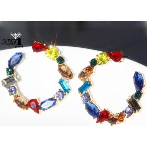 YaYi Jewelry Multi Glass Flower Dangle Women Ancient Gold Color Wear Ear Band Tassel Wedding Stud Drop Hoop Clip Earrings