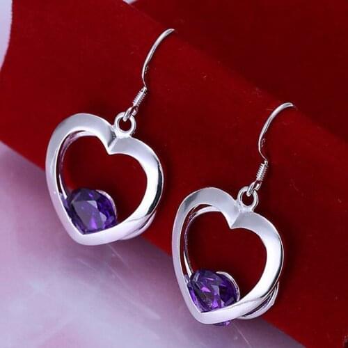 Fashion jewelry Earring For Women, Plated Earrings Purple Stone Heart Earrings E199 /ZMFJGITK QFVDGTJV silver color