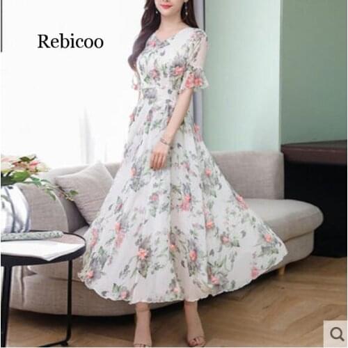 Floral Printed with Belt Summer Bohemian Beach Dress Summer Streetwear Maxi Women Long Vestidos Verano
