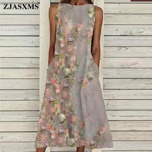 Summer O Neck Slim Retro Dresses 2021 Spring Sleeveless Pocket Beach Dress Vestido Women Fashion Floral Print A-Line Party Dress