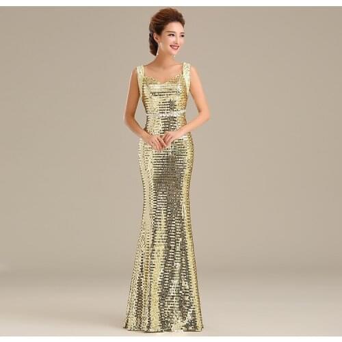 2017 Hot Fashion Sexy Spaghetti Straps Sparkle Sequined Long Mermaid Evening Dresses Gold Wine red royal blue Free shipping