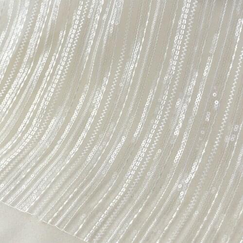 1M Vertical soft sequin embroidery lace high-end wedding dress fabric clothing dress decoration cloth material off white