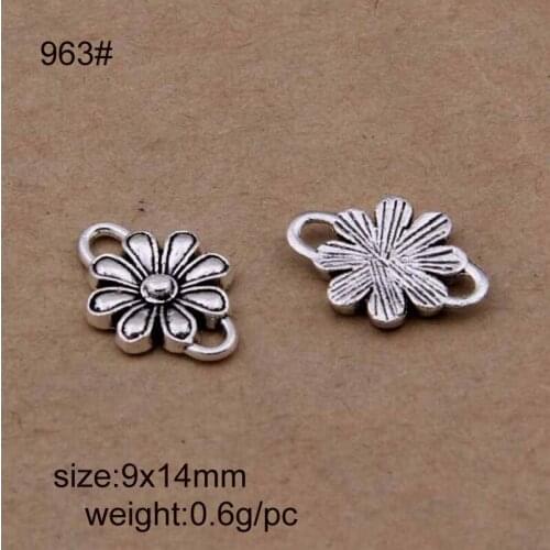 100pcs/lot 9x14mm Antique Silver Alloy Flower Charms Fit For Jewelry Making