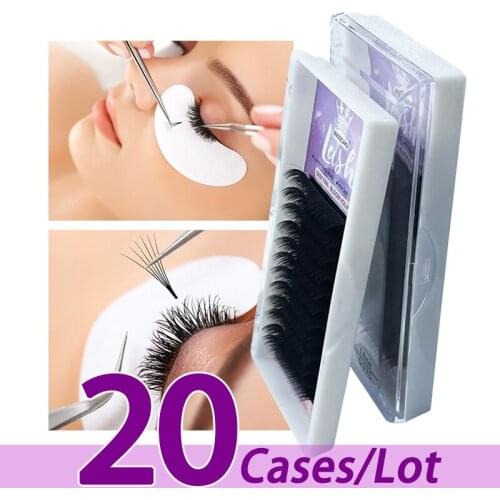 20case/lot New products quick fan eyelashes soft easy fan dark black russian volume blooming easy fanning eyelash extensions