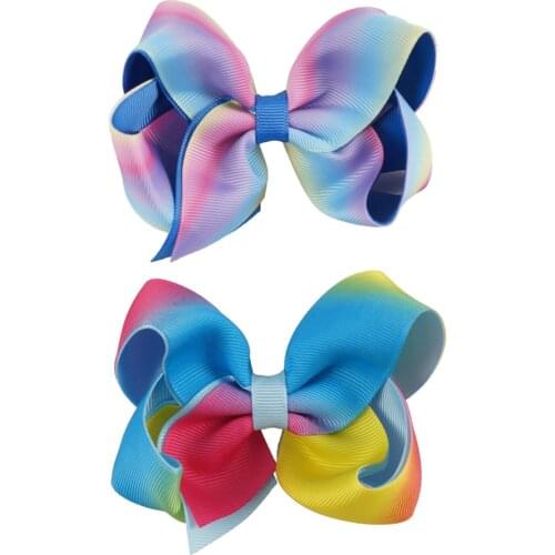 4.5 Inch Sweet Rainbow Hair Bows for Girls Handmade Grosgrain Ribbon Bowknot with Hair Clips Girls Hairgrips Hair Accessories