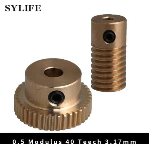 40 Teeth Brass Worm Gear Wheel + 3.17mm Hole Diameter Worm Gear Shaft Kits w/Screws 0.5 Modulus Set 1:40 Reduction Ratio Drive