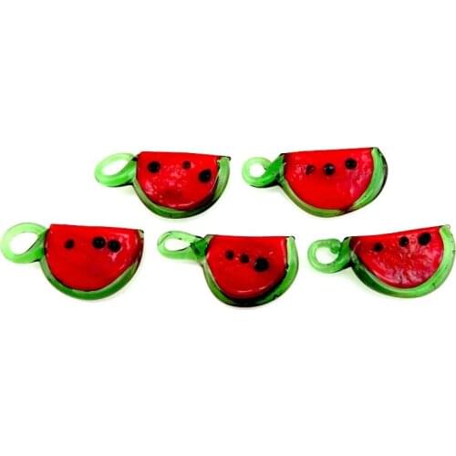 5pcs Red Watermelon Glass Charms Fruit Food Shape Pendant Charms for Kids Girl DIY Earrings Jewelry Making Supplies 21885