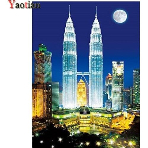 5D Diamond Painting Malaysia Towers City Scenic Full Drill by Number Kits Diamonds mosaic Art Rhinestone Embroidery Crafts