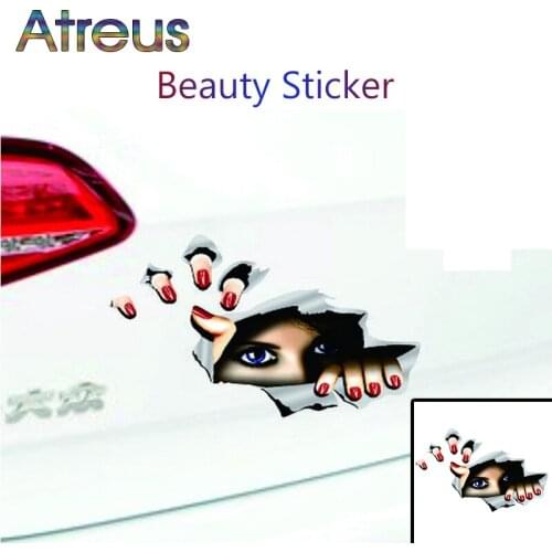 Atreus Car styling 3D Eye Peeking Stickers for Citroen C3 C4 C5 Hyundai Solaris I30 VW Polo T5 Ford Fiesta Fusion Mustang Opel