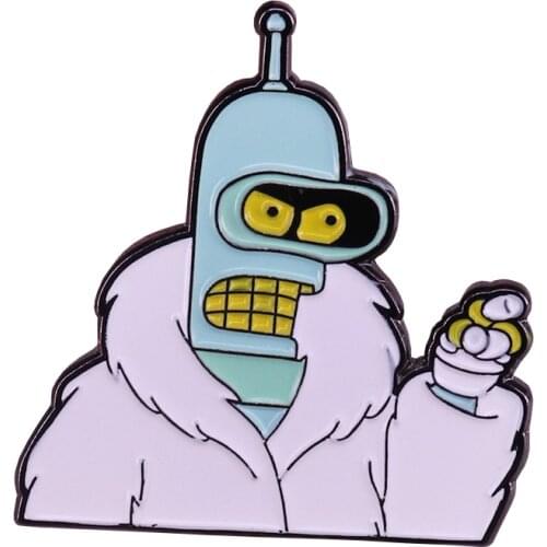 White coat Bender enamel pin combat robot brooch cute animated jewelry future world adventure gift shirts backpack accessory