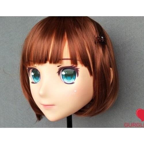 DM140) Female Sweet Girl Resin Half Head Kigurumi Mask With BJD Eyes Cosplay Japanese Anime Role Lolita Mask Crossdress Doll