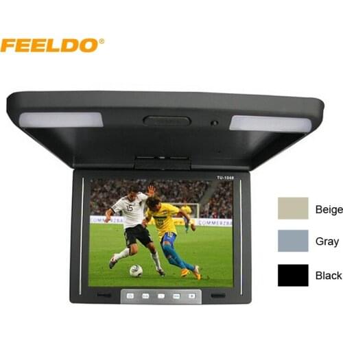 FEELDO 10.4 Inch Roof Mounted TFT LCD Monitor 2-Way Video Input Flip Down Car Monitor Built-In IR Transmitter #AM1283