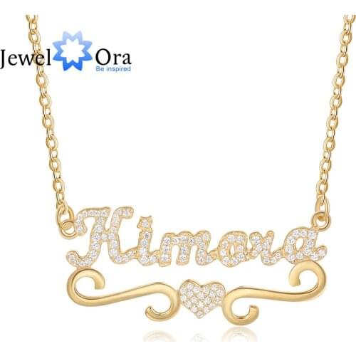 Customized Letter Nameplate Pendant with Heart Personalized Full Zirconia Paved Name Necklaces for Women Friendship Gifts