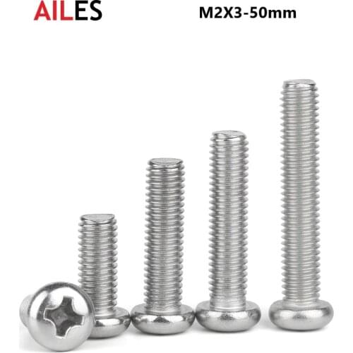 2mm Cross Recessed Pan Round Head 304 Screws Stainless Steel Phillips Machine Bolts M2 x 3 4 5 6 8 10 12 14 25 30 35 40 45 50mm