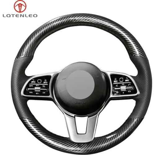 LQTENLEO Black Genuine Leather Carbon Fiber Car Steering Wheel Cover For Mercedes-Benz A-Class B-Class C-Class E-Class CLS-Class