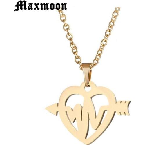 Maxmoon Collier Femme Hearts Joined With Arrow Pendant Necklace For Couples Love Forever Jewelry Gifts Collar Chocker