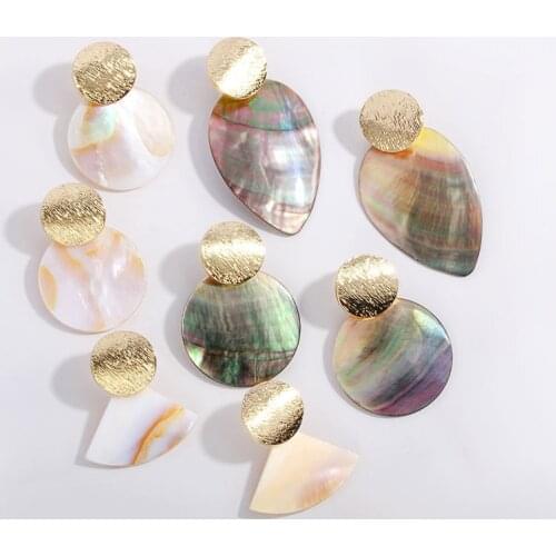 Fashion Wedding Jewelry Shell Pearl Geometric Clip on Earrings High Quality Shell Pendant no hole Earrings for women