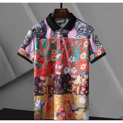 2021 New Summer Mens Floral Print Polo Shirts Man Shirts High Quality Cotton Short Sleeve Polo Shirt Mens Fashion Top Tees