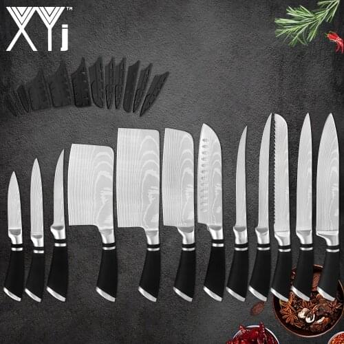 XYj Kitchen Full Knives Set Stainless Steel Professional Knife 8'' 7'' 6'' 5'' 3.5'' Chopping Santoku Paring Utility Knife