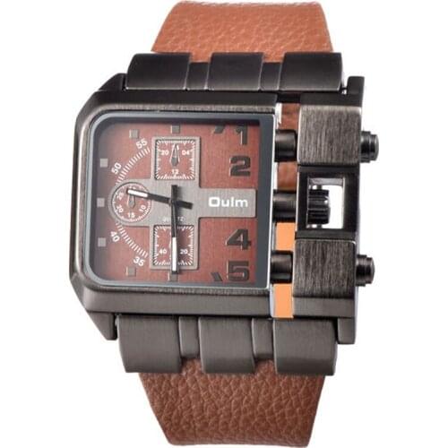 OULM 3364 Brand Original Fashion Design Rectangle Watches Men Wide Leather Strap Casual Quartz Watch Reloj Hombre Deportivo 2018