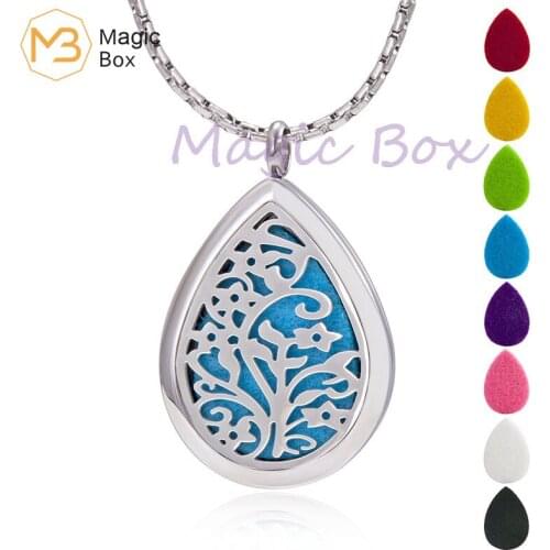 Stainless steel Teardrop necklaceAromatherapy Locket Essential Oil Diffuser pendant tree life and leaf pendant for women
