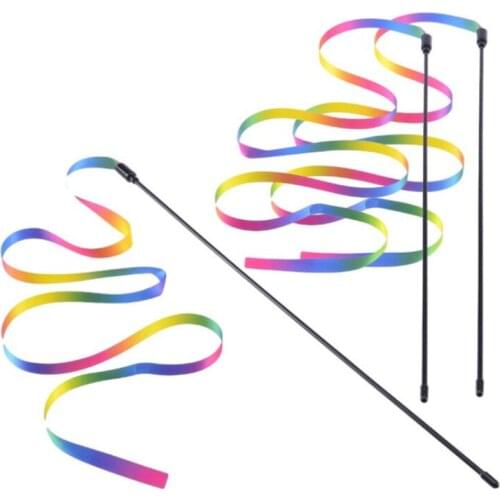 Cat Interactive Toy Stick Double-sided Rainbow Wand Free Swing Cat Stick Toys Plastic Artificial Colorful Cat Teaser Toy Supplie