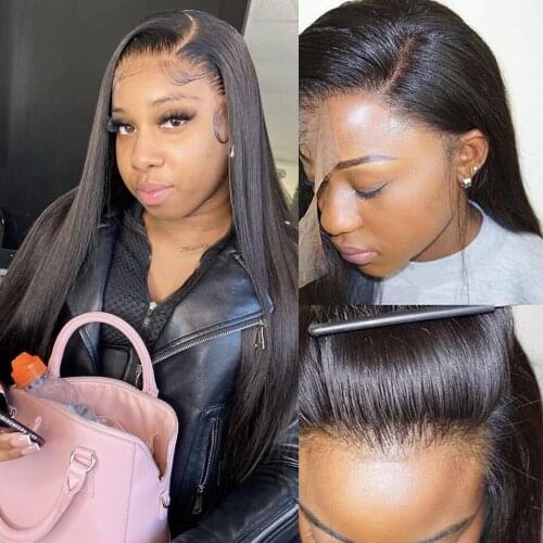 Long Straight 13X4 Lace Front Human Hair Wig With Baby Hair Pre Plucked Natural Hairline For Black Women Brazilian Bleached Knot