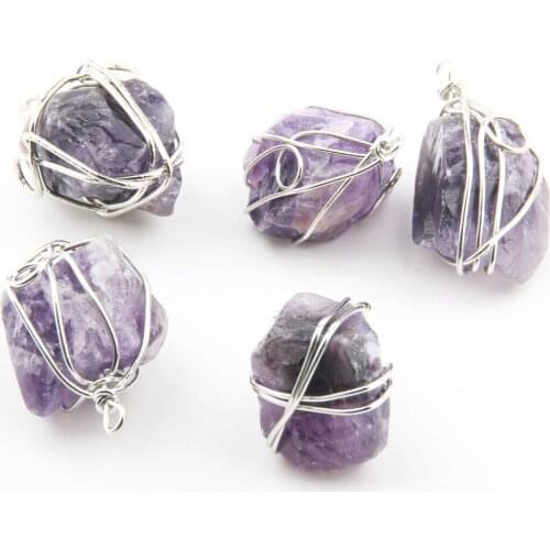 Amethy Pendants Purple Crystal Irregular Natural Stone Pendant DIY for Necklace or Jewelry Making Reiki Healing Jewellery Gift