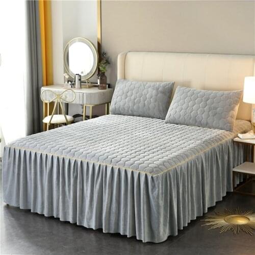 Premium Bedding Crystal Velvet Bed Skirt Sheets Warm Plush Bedspread Breathable Queen King Size Bed Cover for Adults Children