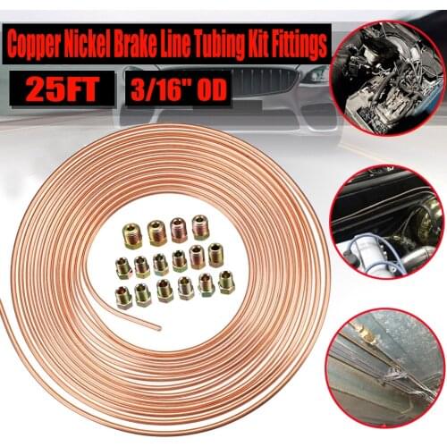 25ft 7.62m Roll Tube Coil of 3/16" OD Copper Nickel Brake Pipe Hose Line Piping Tube Tubing Anti-rust With 16Pcs Tube Nuts