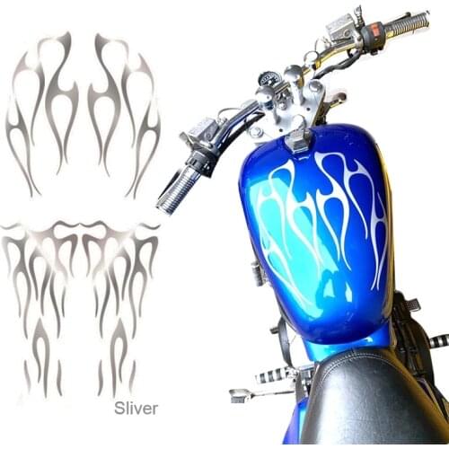 Silver Motorcycle Flame PVC waterproof sunscreen reflective Gas Tank Decals Stickers For Honda Shadow VT750 Universal